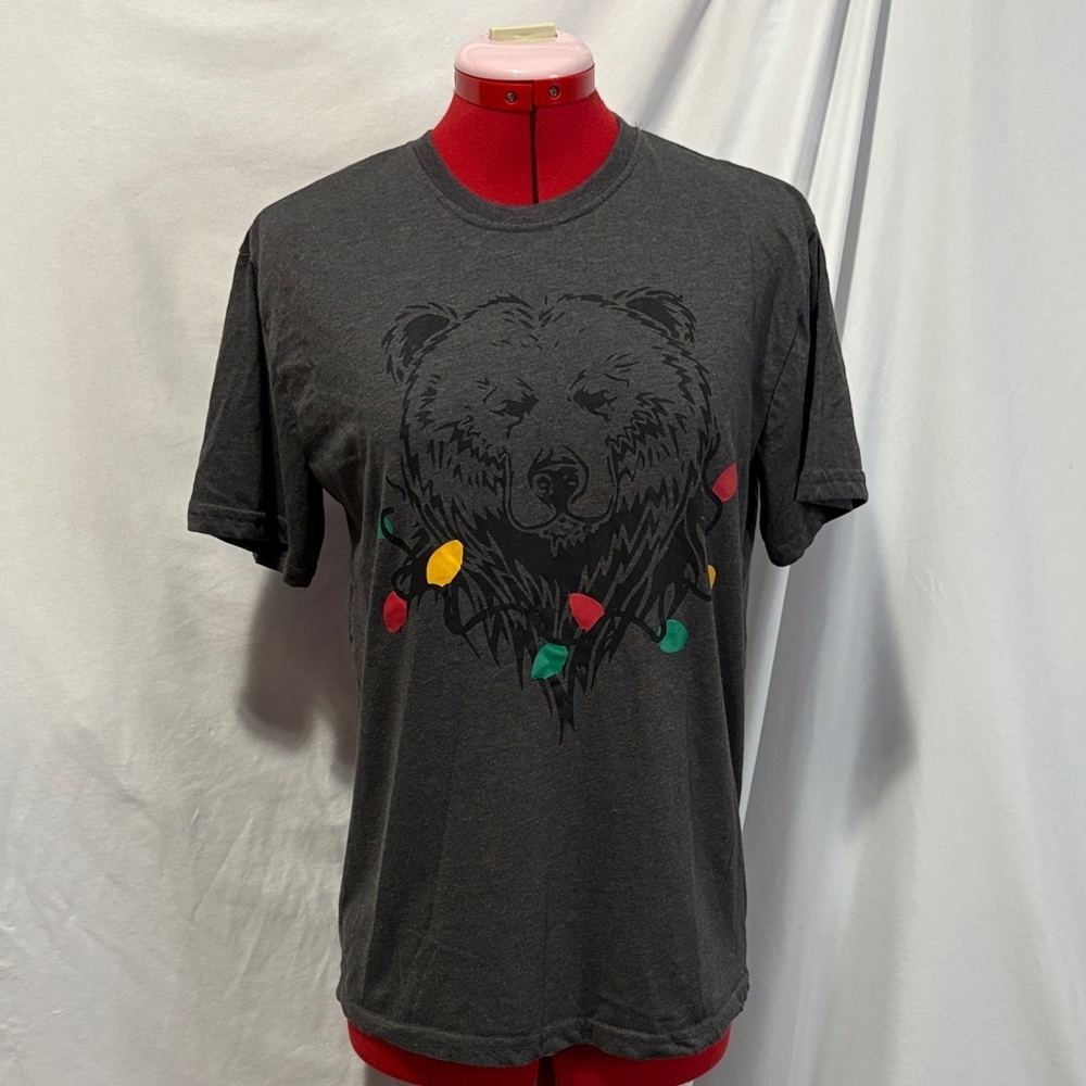 Holiday Time Charcoal Bear Tee with Festive Lights SM469